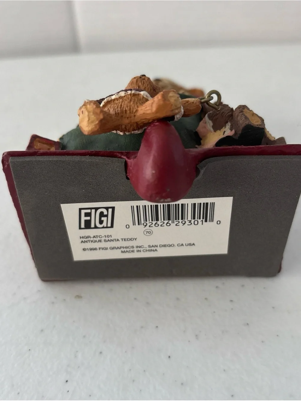 1998 FIGI GRAPHICS INC Stocking Hanger Santa Teddy Bear Cast Iron Resin